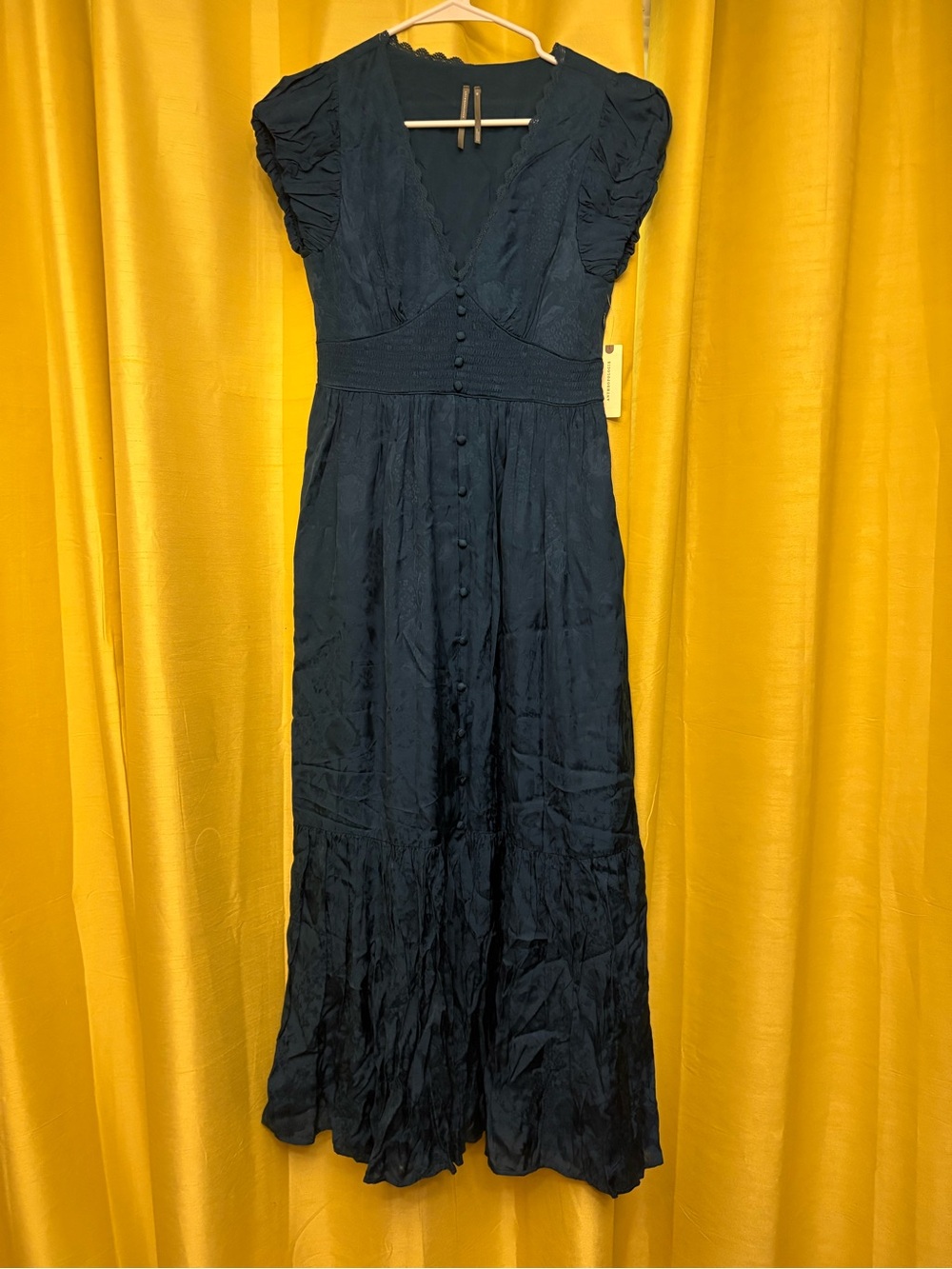 Anthropologie Navy Blue V-Neck Button-Front Maxi Dress